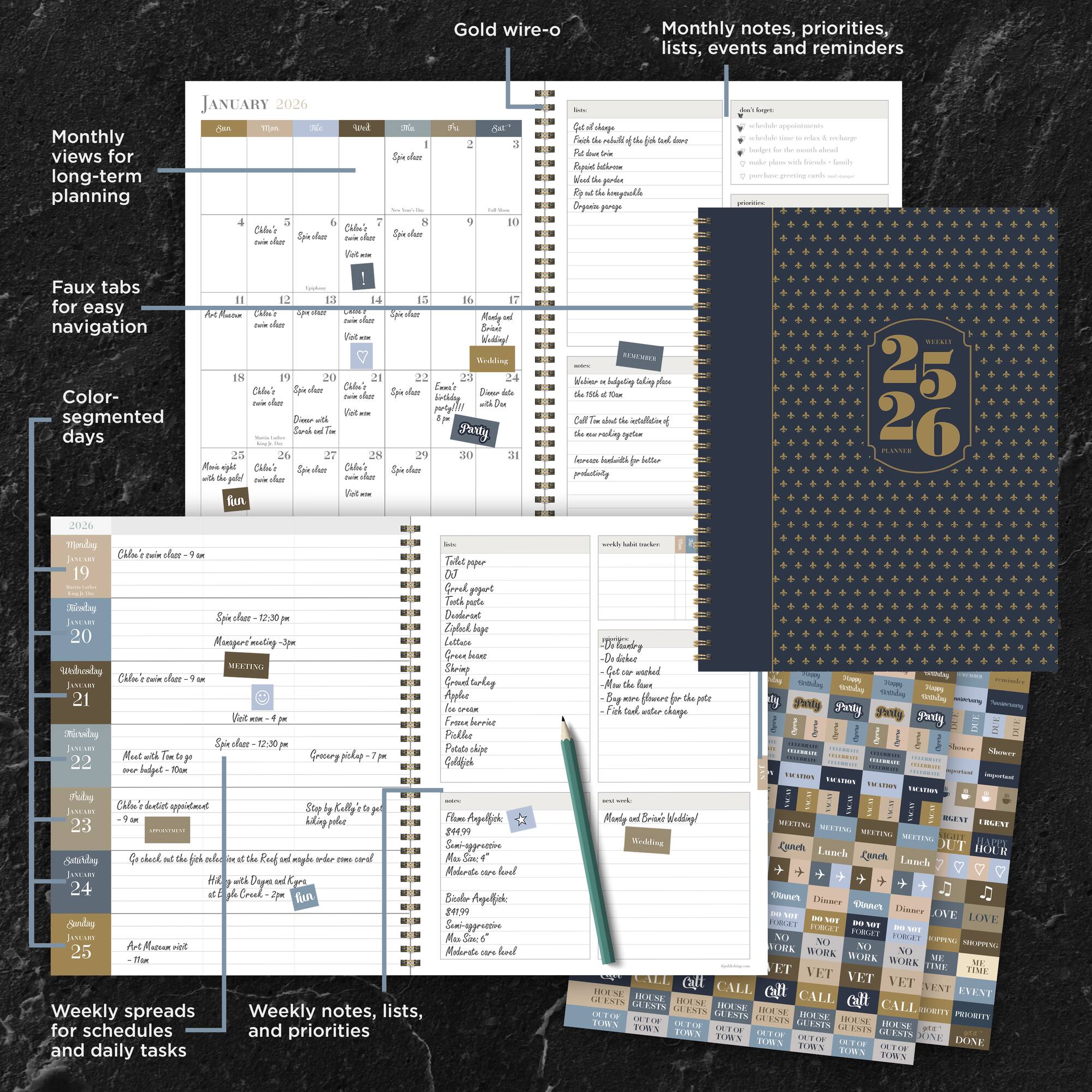 TF Publishing 2025-2026 Fleur de Lis Large Weekly/Monthly Planner